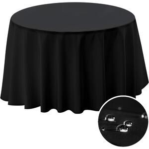 60 Inch Round Tablecloth – Black Polyester, Fits Max 50 Inch Diameter Table Top